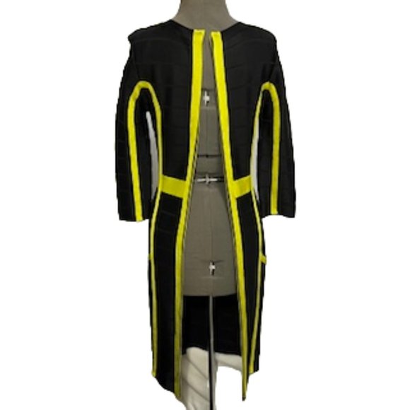 FRENCH CONNECTION Black And Yellow Bandage Midi Dress Size 6 - Picture 4 of 16